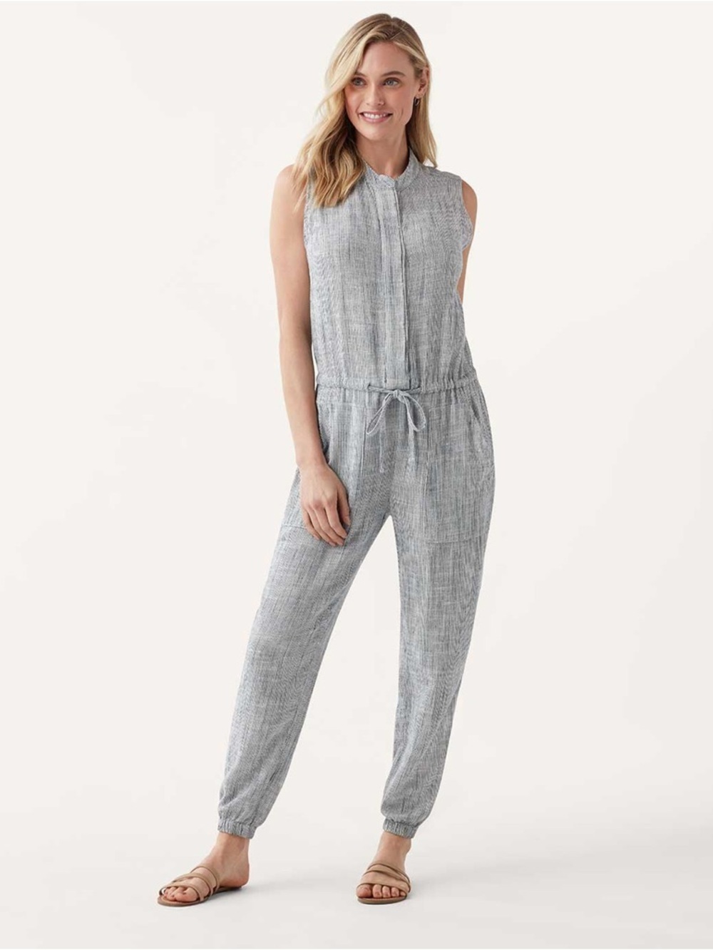 Splendid Linen Blend Sleeveless Joggers Jumpsuit NWT $188